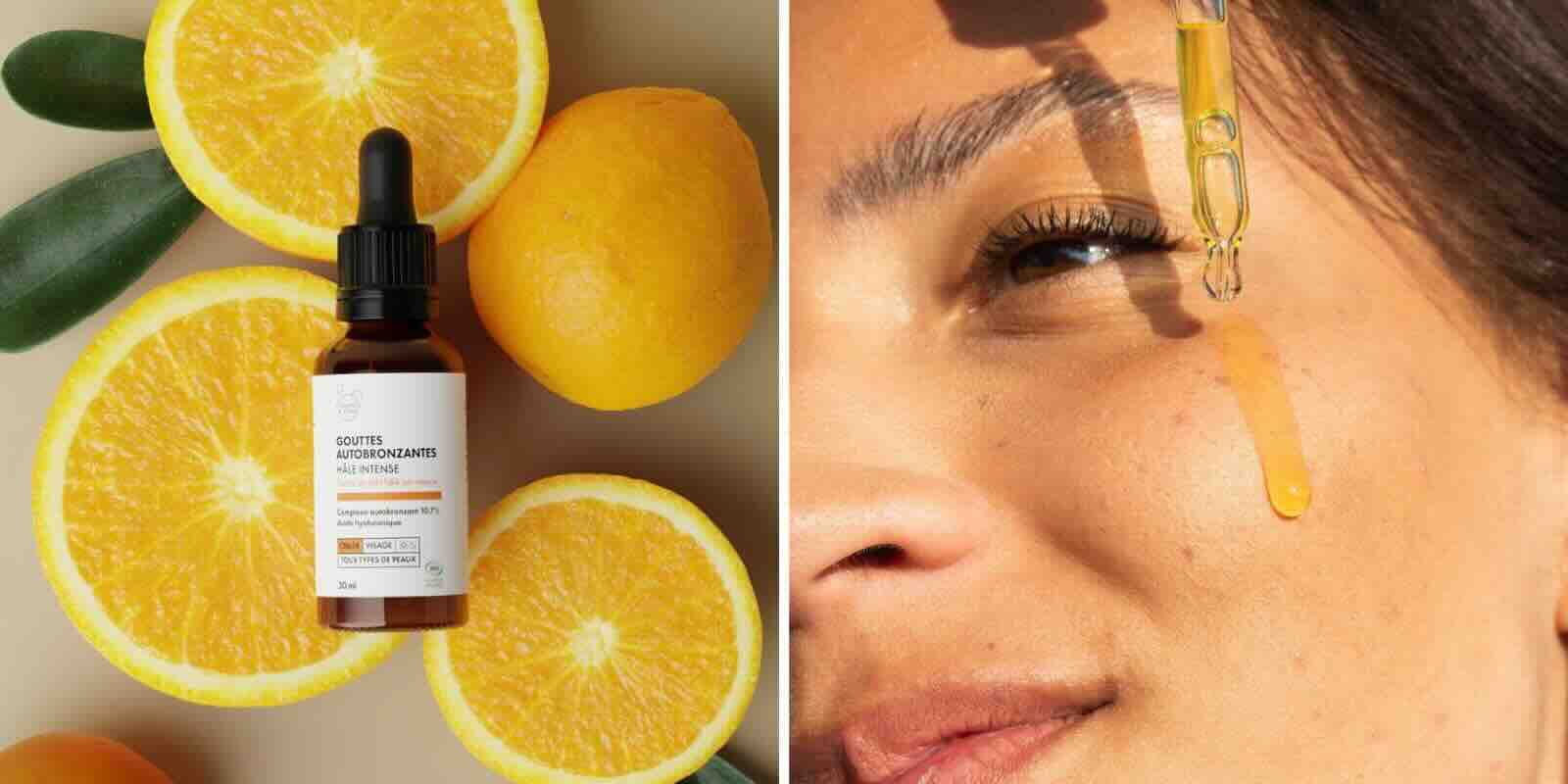 Gouttes autobronzantes acide hyaluronique soin visage naturel Clémence & Vivien cosmétique bio soin de la peau l'Officina Paris